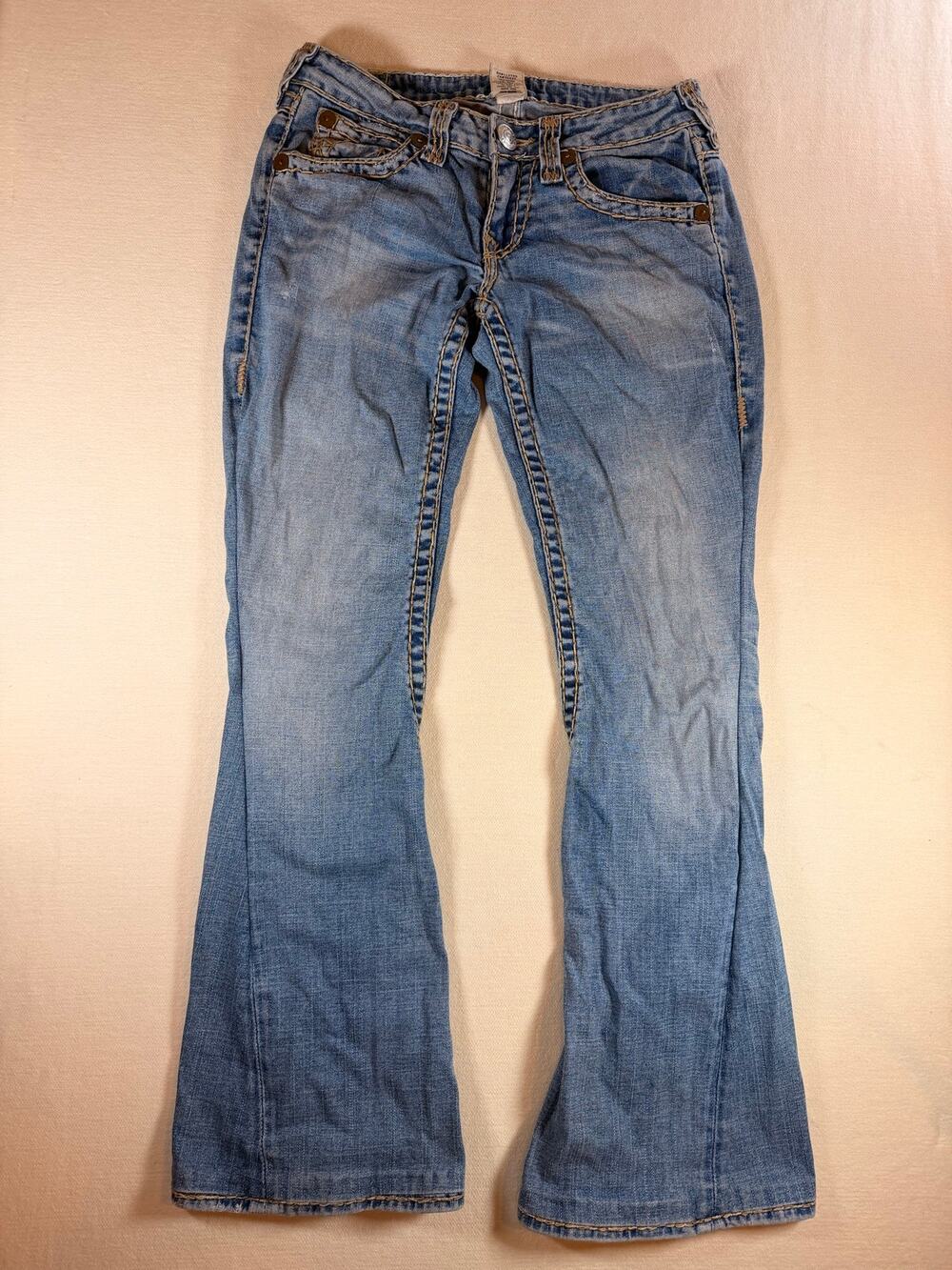 True Religion Jeans Women 28 Low Rise Flare Bootcut Y2K Distressed Made USA